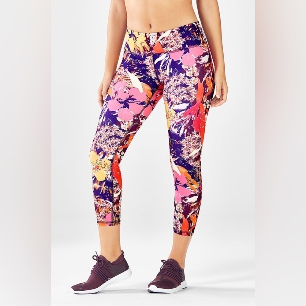 Fabletics Floral Print Define Powerhold Mid Rise Activewear Workout Leggings